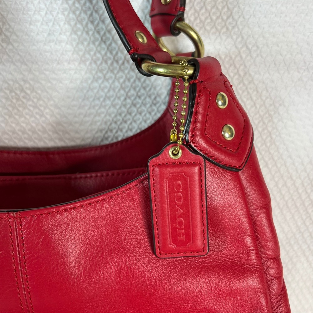 COACH Campbell Dark Red Leather Large Hobo Shoulder Bag Chunky Brass Buckle Y2K - Picture 3 of 16